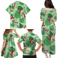 Lime Palaka Hawaii Aloha Family Matching Puletasi and Hawaiian Shirt Koi Pond Mix Monstera LT7 - Polynesian Pride