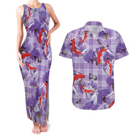 Lavender Palaka Hawaii Aloha Couples Matching Tank Maxi Dress and Hawaiian Shirt Koi Pond Mix Orchids LT7 Purple - Polynesian Pride