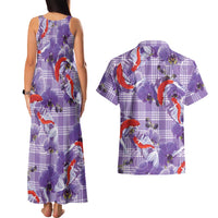 Lavender Palaka Hawaii Aloha Couples Matching Tank Maxi Dress and Hawaiian Shirt Koi Pond Mix Orchids LT7 - Polynesian Pride