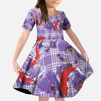 Lavender Palaka Hawaii Aloha Family Matching Long Sleeve Bodycon Dress and Hawaiian Shirt Koi Pond Mix Orchids LT7 Daughter's Dress Purple - Polynesian Pride
