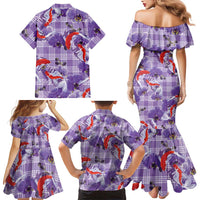 Lavender Palaka Hawaii Aloha Family Matching Mermaid Dress and Hawaiian Shirt Koi Pond Mix Orchids LT7 - Polynesian Pride