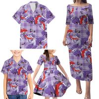 Lavender Palaka Hawaii Aloha Family Matching Puletasi and Hawaiian Shirt Koi Pond Mix Orchids LT7 - Polynesian Pride