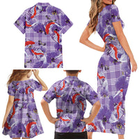 Lavender Palaka Hawaii Aloha Family Matching Short Sleeve Bodycon Dress and Hawaiian Shirt Koi Pond Mix Orchids LT7 - Polynesian Pride