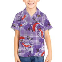 Lavender Palaka Hawaii Aloha Family Matching Summer Maxi Dress and Hawaiian Shirt Koi Pond Mix Orchids LT7 - Polynesian Pride