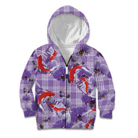Lavender Palaka Hawaii Aloha Kid Hoodie Koi Pond Mix Orchids - Polynesian Pride