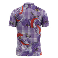 Lavender Palaka Hawaii Aloha Zipper Polo Shirt Koi Pond Mix Orchids - Polynesian Pride