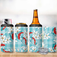 Turquoise Palaka Hawaii Aloha 4 in 1 Can Cooler Tumbler Koi Pond Mix Plumeria LT7 - Polynesian Pride