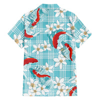 Turquoise Palaka Hawaii Aloha Family Matching Long Sleeve Bodycon Dress and Hawaiian Shirt Koi Pond Mix Plumeria LT7 - Polynesian Pride
