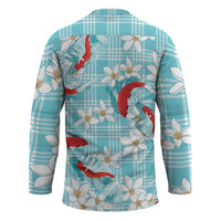 Turquoise Palaka Hawaii Aloha Hockey Jersey Koi Pond Mix Plumeria - Polynesian Pride