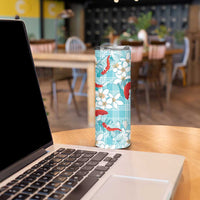 Turquoise Palaka Hawaii Aloha Skinny Tumbler Koi Pond Mix Plumeria LT7 - Polynesian Pride