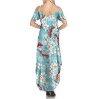 Turquoise Palaka Hawaii Aloha Summer Maxi Dress Koi Pond Mix Plumeria - Polynesian Pride