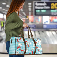 Turquoise Palaka Hawaii Aloha Travel Bag Koi Pond Mix Plumeria - Polynesian Pride