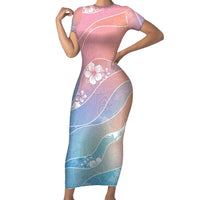 Aloha Hawaii Floral Tapa Family Matching Short Sleeve Bodycon Dress and Hawaiian Shirt Patchwork Pastel Candy LT7 Mom's Dress Pastel - Polynesian Pride