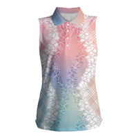 Hawaii Aloha Plumeria Lei Pastel Candy Palaka Women Sleeveless Polo Shirt LT7 Female Pastel - Polynesian Pride