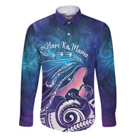 New Zealand Mother's Day Family Matching Tank Maxi Dress and Hawaiian Shirt Maori Hari Ra Mama LT7 Dad's Shirt - Long Sleeve Galaxy - Polynesian Pride