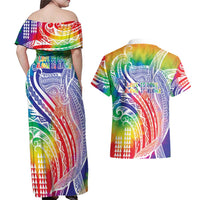 Aloha Pride Rainbow Tie Dye Couples Matching Off Shoulder Maxi Dress and Hawaiian Shirt Humpback Whale - Love is Love LT7 - Polynesian Pride