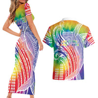 Aloha Pride Rainbow Tie Dye Couples Matching Short Sleeve Bodycon Dress and Hawaiian Shirt Humpback Whale - Love is Love LT7 - Polynesian Pride