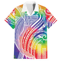 Aloha Pride Rainbow Tie Dye Family Matching Off The Shoulder Long Sleeve Dress and Hawaiian Shirt Humpback Whale - Love is Love LT7 Dad's Shirt - Short Sleeve Colorful - Polynesian Pride