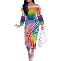 Aloha Pride Rainbow Tie Dye Family Matching Off The Shoulder Long Sleeve Dress and Hawaiian Shirt Humpback Whale - Love is Love LT7 Mom's Dress Colorful - Polynesian Pride