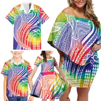 Aloha Pride Rainbow Tie Dye Family Matching Off Shoulder Short Dress and Hawaiian Shirt Humpback Whale - Love is Love LT7 - Polynesian Pride