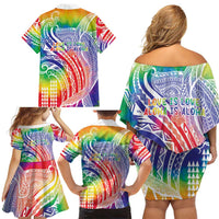 Aloha Pride Rainbow Tie Dye Family Matching Off Shoulder Short Dress and Hawaiian Shirt Humpback Whale - Love is Love LT7 - Polynesian Pride