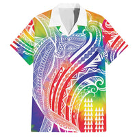 Aloha Pride Rainbow Tie Dye Family Matching Puletasi and Hawaiian Shirt Humpback Whale - Love is Love LT7 Dad's Shirt - Short Sleeve Colorful - Polynesian Pride