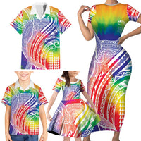 Aloha Pride Rainbow Tie Dye Family Matching Short Sleeve Bodycon Dress and Hawaiian Shirt Humpback Whale - Love is Love LT7 - Polynesian Pride