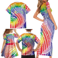 Aloha Pride Rainbow Tie Dye Family Matching Short Sleeve Bodycon Dress and Hawaiian Shirt Humpback Whale - Love is Love LT7 - Polynesian Pride