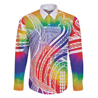 Aloha Pride Rainbow Tie Dye Family Matching Short Sleeve Bodycon Dress and Hawaiian Shirt Humpback Whale - Love is Love LT7 Dad's Shirt - Long Sleeve Colorful - Polynesian Pride