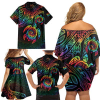 Hawaii Pride Family Matching Off Shoulder Short Dress and Hawaiian Shirt Rainbow Swirls LT7 - Polynesian Pride