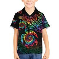 Hawaii Pride Family Matching Off Shoulder Short Dress and Hawaiian Shirt Rainbow Swirls LT7 Son's Shirt Colorful - Polynesian Pride