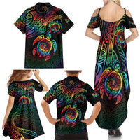 Hawaii Pride Family Matching Summer Maxi Dress and Hawaiian Shirt Rainbow Swirls LT7 - Polynesian Pride
