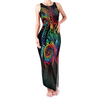 Hawaii Pride Family Matching Tank Maxi Dress and Hawaiian Shirt Rainbow Swirls LT7 Mom's Dress Colorful - Polynesian Pride