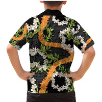 Aloha Festive Hawaii Family Matching Mermaid Dress and Hawaiian Shirt Mokihana - Maile and Ilima on Black LT7 - Polynesian Pride