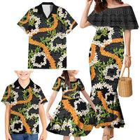 Aloha Festive Hawaii Family Matching Mermaid Dress and Hawaiian Shirt Mokihana - Maile and Ilima on Black LT7 - Polynesian Pride