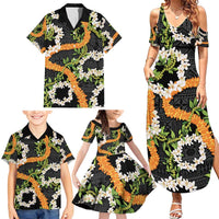 Aloha Festive Hawaii Family Matching Summer Maxi Dress and Hawaiian Shirt Mokihana - Maile and Ilima on Black LT7 - Polynesian Pride