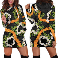 Aloha Festive Hawaii Hoodie Dress Mokihana - Maile and Ilima on Black LT7 - Polynesian Pride