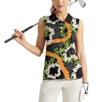 Aloha Festive Hawaii Women Sleeveless Polo Shirt Mokihana - Maile and Ilima on Black LT7 - Polynesian Pride