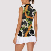 Aloha Festive Hawaii Women Sleeveless Polo Shirt Mokihana - Maile and Ilima on Black LT7 - Polynesian Pride