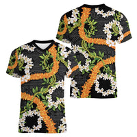 Aloha Festive Hawaii Women V-Neck T-Shirt Mokihana - Maile and Ilima on Black LT7 - Polynesian Pride