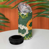 Aloha Festive Hawaii 4 in 1 Can Cooler Tumbler Mokihana - Maile and Ilima on Forest Green LT7 - Polynesian Pride