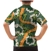 Aloha Festive Hawaii Family Matching Mermaid Dress and Hawaiian Shirt Mokihana - Maile and Ilima on Forest Green LT7 - Polynesian Pride