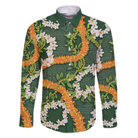 Aloha Festive Hawaii Family Matching Short Sleeve Bodycon Dress and Hawaiian Shirt Mokihana - Maile and Ilima on Forest Green LT7 Dad's Shirt - Long Sleeve Forest Green - Polynesian Pride
