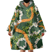 Aloha Festive Hawaii Wearable Blanket Hoodie Mokihana - Maile and Ilima on Forest Green LT7 - Polynesian Pride