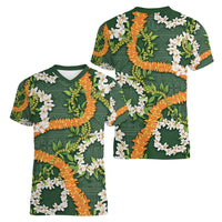 Aloha Festive Hawaii Women V-Neck T-Shirt Mokihana - Maile and Ilima on Forest Green LT7 - Polynesian Pride