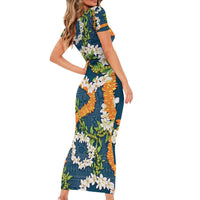 Aloha Festive Hawaii Family Matching Short Sleeve Bodycon Dress and Hawaiian Shirt Mokihana - Maile and Ilima on Navy Blue LT7 - Polynesian Pride