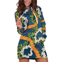 Aloha Festive Hawaii Hoodie Dress Mokihana - Maile and Ilima on Navy Blue LT7 Navy Blue - Polynesian Pride
