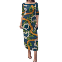 Aloha Festive Hawaii Puletasi Mokihana - Maile and Ilima on Navy Blue - Polynesian Pride