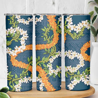 Aloha Festive Hawaii Skinny Tumbler Mokihana - Maile and Ilima on Navy Blue LT7 - Polynesian Pride