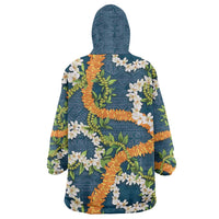 Aloha Festive Hawaii Wearable Blanket Hoodie Mokihana - Maile and Ilima on Navy Blue LT7 - Polynesian Pride